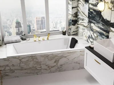Produktbild von Badewanne asymmetrische links Wanne Acrylwanne 160x90 Intima Slim ohne Gehäuse mit schwarz Kopfstütze