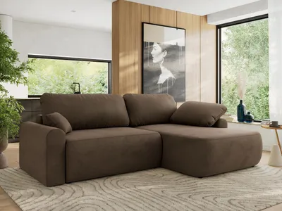 Produktbild von MKS MEBLE Ecksofa CUBO L-form, lose Kissen, Ecksofa 273x187x100 cm mit Schlaffunktion, Bettkasten - Braun Velvet - Rechts Seite