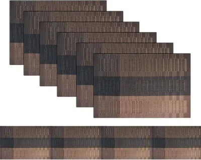 Produktbild von Elegante Unterlagsplatten mit Tischläufer, abwaschbar, Kunststoff, braun, 6-teilig