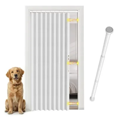 Productafbeelding van Magnetisch gordijn voor deuren - Eenvoudige montage zonder boren, met stang, geschikt voor de slaapkamer (wit - H198 x B106 cm), 1 stuk