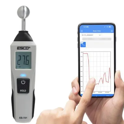 Produktbild von ESCO ES-721 Zerstörungsfreier Feuchtigkeitsmesser mit Kugelsonde | Elektronisches Feuchtemessgerät Wand Holz Beton Estrich | Bluetooth App Alarm
