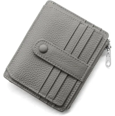 Immagine prodotto di Portafoglio da donna/uomo, piccolo, in vera pelle, portacarte di credito con protezione RFID, portamonete grigio