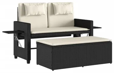 Produktbild von vidaXL Gartenbank Verstellbar mit Kissen Schwarz Poly Rattan