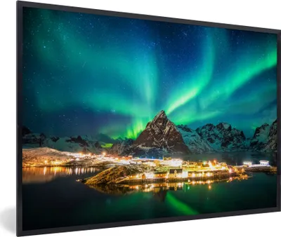 Produktbild von MuchoWow® MuchoWow® Gerahmtes Poster Nordlicht - Lichter - Berg - Norwegen 30x20 cm - Poster mit zchwarzem Bilderrahmen - Kunstdruck - Bild-Poster