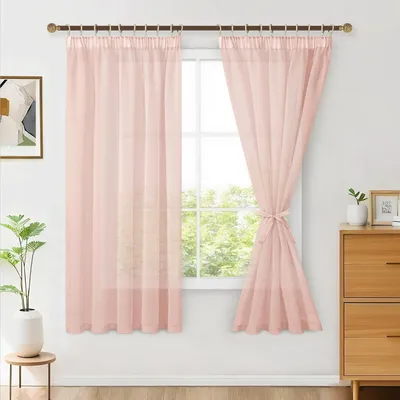 2 Voile-Gardinen mit Raffhalter, 160 x 140 cm, rosa