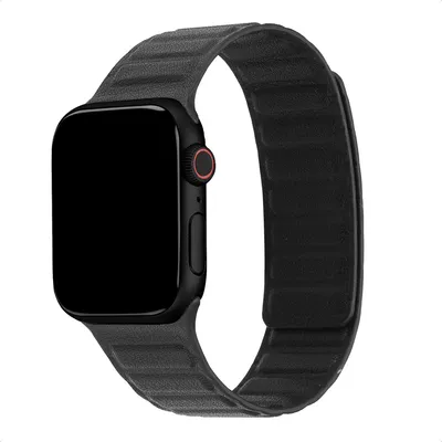 Productafbeelding van Accezz Magnetisch echt lederen bandje voor de Apple Watch | 44/45/46/49 mm - Zwart