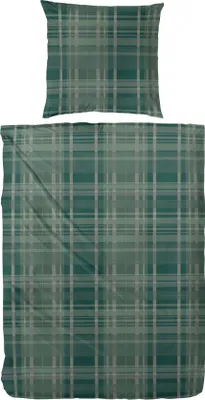 Produktbild von Primera Edelflanell Bettwäsche 155x220 Streifen Karo grau tannengrün 174146-55