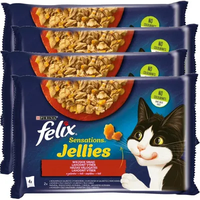 Produktbild von Felix Sensations Jellies Katzenfutter Ländliche Geschmäcker in Gelee 4x340g (16x85g) Rind Huhn