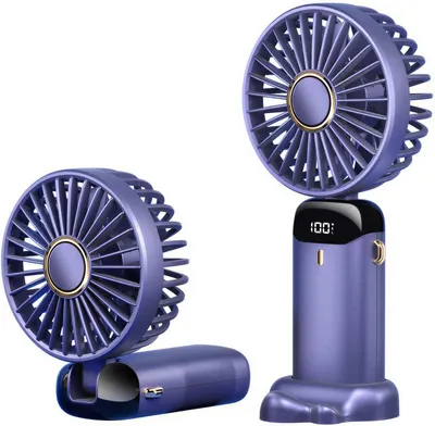 Obrázek produktu pro Ruční ventilátor, skládací, přenosný mini ventilátor (fialový), USB ventilátor s možností nabíjení, kapesní ventilátor s 5 LED displejem, vhodný pro cestování a outdoorové aktivity