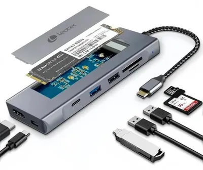Produktbild von Leotec LEDS07, Andocken, USB 3.2 Gen 2 (3.1 Gen 2) Type-C, MicroSD (TransFlash), SD