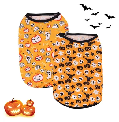Zdjęcie produktu dla 2 sztuki sweterków na Halloween dla małych i średnich psów, rozmiar M, kolor pomarańczowy