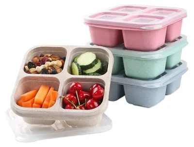 Produktbild von Snack Boxen 4 Fächer 4er-Set Wiederverwendbar Meal Prep