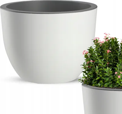 Produktbild von KADAX Blumentopf "Rafat", runder Übertopf, Pflanztopf aus Kunststoff, Blumenübertopf, 30 cm, Weiß