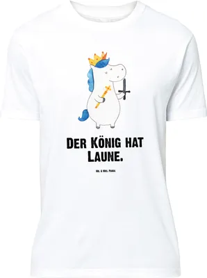 Produktbild von Mr. & Mrs. Panda Größe L T-Shirt Einhorn König mit Schwert - Weiß - Geschenk, Shirt, Ritter, Einhörner, Unicorn, Spruch, Mittelalter, Tshirt