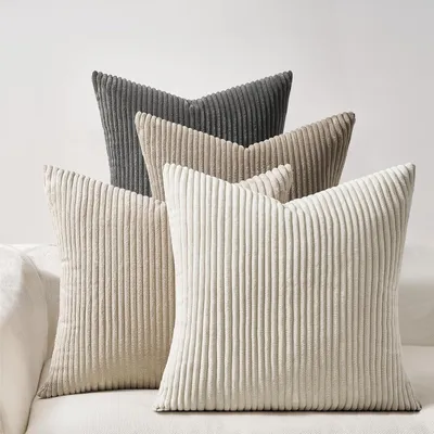 Productafbeelding van Kussensloopset, 4 stuks, 50x50 cm, corduroy, gestreept, zacht en pluizig