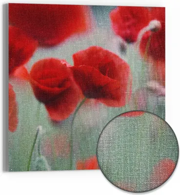 Produktbild von DEQORI Hybrid Leinwand Bild 50x50 cm 'Mohnblütenzauber' Wandbild Glas flach modern