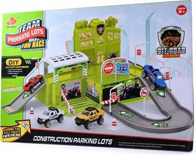 Produktbild von Parkgarage Spielzeug 2 Ebenen Parkhaus mit 4 Autos Rennbahn Autogarage Kinder