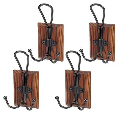 Image de Solidchoice - Ensemble de 4 crochets muraux en bois rustique
