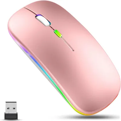 Produktbild von Kabellose Maus, LED Wiederaufladbare Leise schlanke Maus Laptop Wireless Mouse, 2.4G USB Funkmäuse für Laptop, PC, Computer, Mac