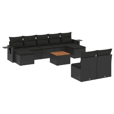 Produktbild von vidaXL 10-tlg. Garten-Sofagarnitur mit Kissen Schwarz Poly Rattan