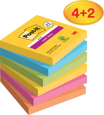 Image de Post-it notes adhésives Super Sticky Notes 76 x 76 mm 6 blocs à 90 feuilles