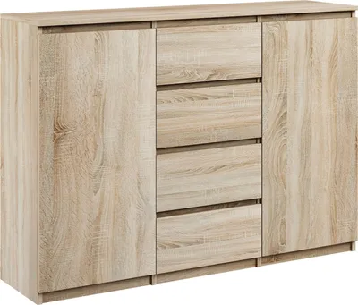 Produktbild von Kommode mit 4 Schubladen 2 Schränke 140cm Klamotenschrank Sideboard sonoma