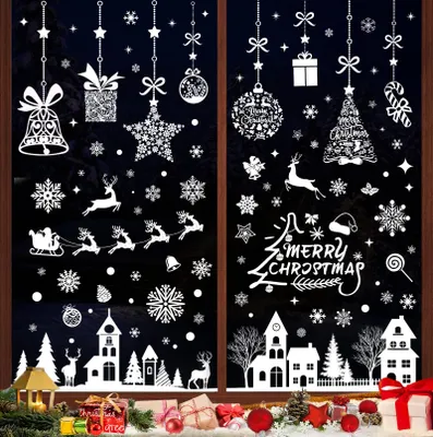 Weihnachts-Fensterbilder, selbstklebend, weiß, PVC, 10 Stück, 30x20 cm
