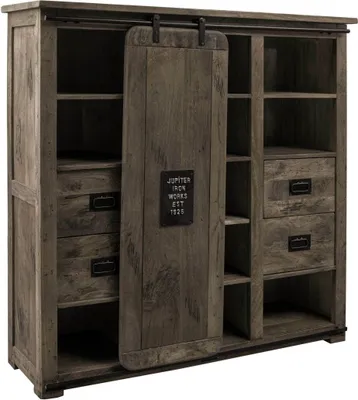 Image de MASSIVMOEBEL24 | Buffet 142x45 Manguier laqué Gris RAILWAY #262
