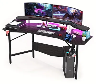 Immagine prodotto di Scrivania da gaming - Scrivania per videogiochi - Scrivania per computer - Scrivania - Tavolo da gaming - Con portabicchieri e gancio per cuffie