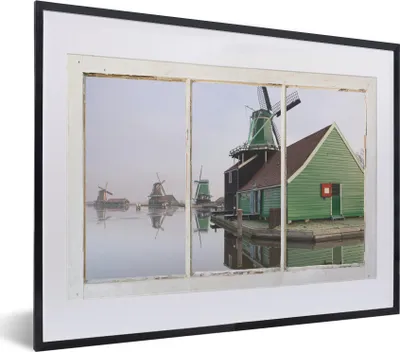 Produktbild von MuchoWow® MuchoWow® Gerahmtes Poster Aussicht - Wasser - Mühle 40x30 cm - Poster mit zchwarzem Bilderrahmen - Bilderrahmen - Poster im Rahmen