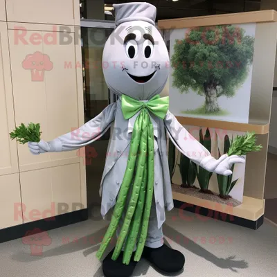 Productafbeelding van Silver Asparagus mascotte REDBROKOLY kostuum personage gekleed met een blouse en strikjes