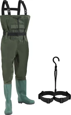 Produktbild von Fiqops Wathose - Gr. 45 Fladen Anglerhose Angelhose Watstiefel Anglerstiefel PVC Nylon Gummihose mit Haken