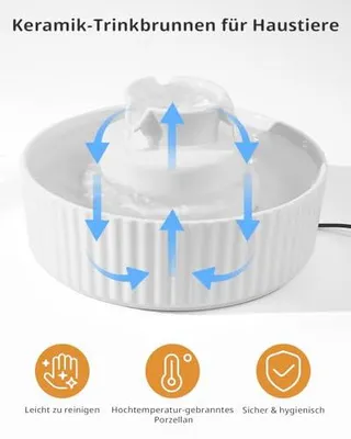 Immagine prodotto di Fontanella per gatti in Vetroceramica, capacità 2,1 litri, fontanella per acqua per gatti, distributore d'acqua per gatti con 1 filtro, spugna e 1 pompa ultra-silenziosa, colore bianco