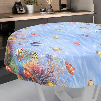 Produktbild von Tischdecke Fotoprint Aquarium Bunt Rund 140cm Schnittkante Wachstuch abwaschbar