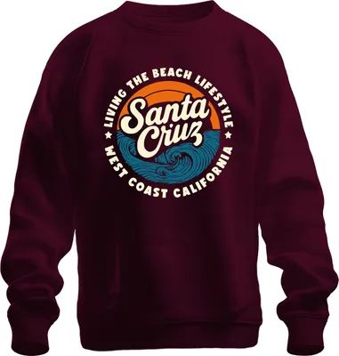 Obrázek produktu pro Santa Cruz California West Coast Surfing Waves Retro Beach Life Uni mikina, vínová, L