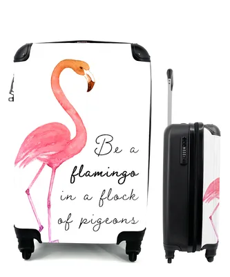 Produktbild von MuchoWow® Koffer Handgepäck Trolley Rollkoffer Kleine Reisekoffer mit 4 Rollen - Orange - Flamingo - Zitat - Cabin Size < 55x40x23 cm & 55x40x20 cm - Fotokoffer - Kabinenkoffer - Boardgepäck - Reise-Box - Reisekoffer - Reisegepäck - Koffer mit Bild - Trolley für Kinder