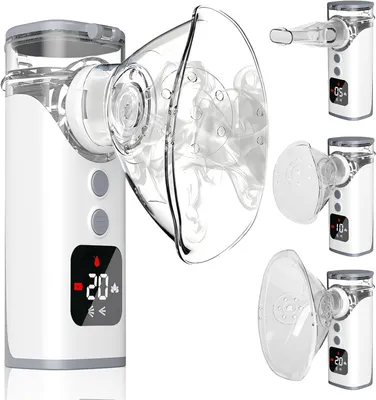 Produktbild von Inhalationsgerät für Erwachsene Kinder,Inhalator mit LED-Bildschirm,Selbstreinigungsmodus,Tragbar,3 Zeitgesteuerte Sprühmodi,mit 2 Masken und Mundstüc