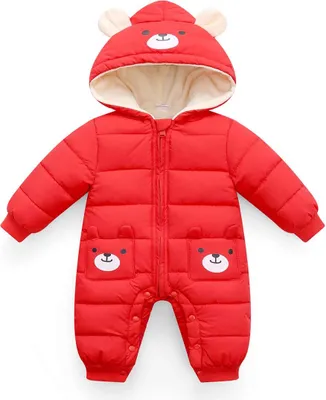Produktbild von Baby Overall mit Kapuze Strampler Jungen Mädchen Winter Schneeanzug Outfits Warm Langarm Geschenk (rot,100cm)