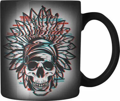 Produktbild von Trendation - Totenkopf Farbwechsel Zauber-Tasse Kaffee Frauen Mädchen Männer Tattoo Geschenk Damen Idee Grafik Farben (Schwarz)