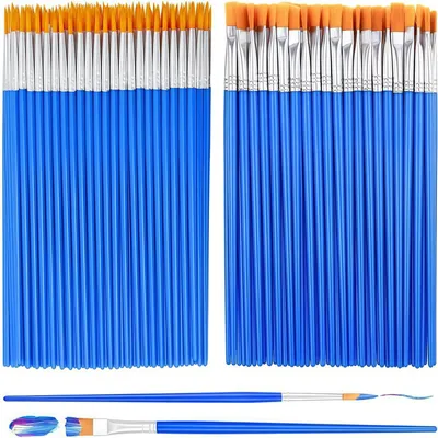 Obrázok produktu pre 100 Kusov Sada Štetcov, 50 Plochých a 50 Kulatých Štetcov, Nylon pre Akryl, Akvarel, Olejové Farby