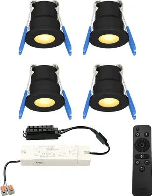 Image de HOFTRONIC - Lot de 4 spots LED encastrables 3W 12V Noir IP65 2700K Dimmable