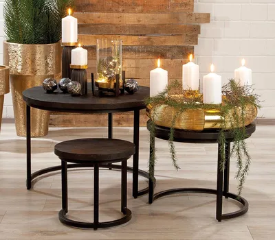 Productafbeelding van Gilde set van 3 bijzettafels, rond, "Nero", metaal, zwart, verpakkingseenheid 1, hoogte 48 cm, diameter 70 cm. Artikelnummer: 68132. EAN: 4063387681329