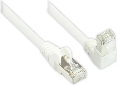 Produktbild von Patchkabel, Cat. 6, S/FTP, PiMF, 250MHz, einseitig 90° nach unten gewinkelt, weiß, 0,25m, Good Connections