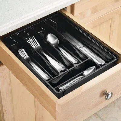 Immagine prodotto di Organizer per cassetti da cucina con scomparti multipli - regolabile ed estraibile - per cassetti da cucina - nero