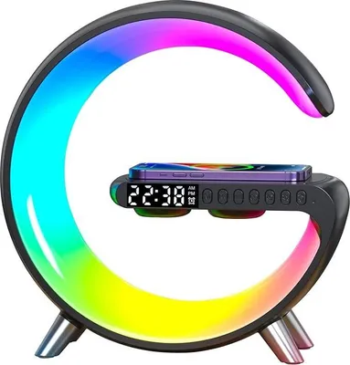 Produktbild von Intelligente LED Schreibtischlampe, multifunktionaler Bluetooth Lautsprecher, LED Wecker mit Musik und Lichtmodus, kabellose Lade Nachttischlampe