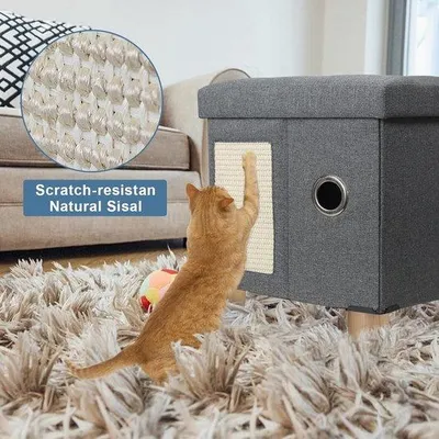 Produktbild von Famanu Katzenhaus mit Krabbrett und Spielball - Dunkelgrau