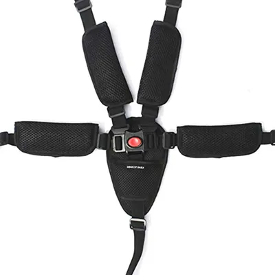 Image de Ceinture de sécurité 5 points Yidaxing pour enfants avec bretelles, réglable, noire, en nylon, pour poussettes, buggys et sièges auto