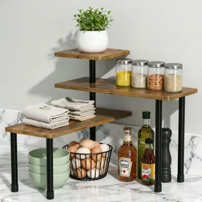 Productafbeelding van Hoekkast, plank voor aanrecht, verstelbaar kruidenrek, staande keukenorganizer, plank voor eetkamer, keuken, badkamer (zwart)