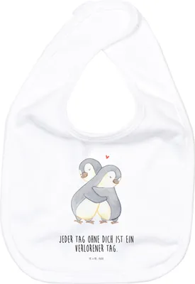 Produktbild von Mr. & Mrs. Panda Lätzchen Pinguine Kuscheln - Weiß - Geschenk, Valentinstag, für Frauen, Babys, Partner, Schlabberlatz, Schlabberlätzchen, Mitbringsel, Freundin, Sabber