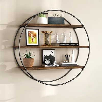 Produktbild von WISFOR Wandregal Rund Hängeregal mit 3 Ebenen Wandboard Vintage Küchenregal Badregal 50cm